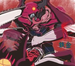 1female 1girl1boy 1girls 4_arms absurd_res absurdres ambiguous_penetration artist_name artist_signature blood_devil_(chainsaw_man) blood_splatter blood_spurt chainsaw_devil chainsaw_man demon_tail denji_(chainsaw_man) denji_(denjiman_form) devil_tail female horned_female horned_humanoid horns long_hair monster_girl motion_lines motion_outline multi_arm power_(chainsaw_man) power_(devil_form) sharp_teeth tongue_out trembling