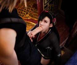 1boy 1girls 3d :>= black_hair blonde_hair blowjob clothed_sex cloud_strife cyberbolt fellatio final_fantasy_vii final_fantasy_vii_remake grabbing_penis hi_res highres huge_cock indoors kimono kneeling large_penis long_hair on_knees penis_out sex spiky_hair square_enix straight tifa_lockhart very_high_resolution