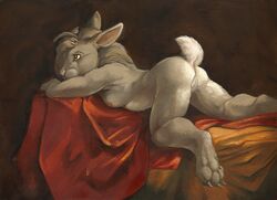 anthro anus breasts brown_eyes claws digitigrade female fur lagomorph mammal nude pawpads paws pinup pose pussy rabbit scale_(artist) solo