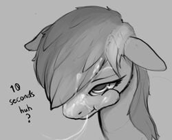 cheek_bulge cum cum_in_hair cum_in_mouth cum_inside cum_on_face cum_string english_text equine female friendship_is_magic furry furry_only grey_background hair half-closed_eyes horse looking_up mammal monochrome my_little_pony plain_background pony rain-gear rainbow_dash_(mlp) smile solo straight_hair text