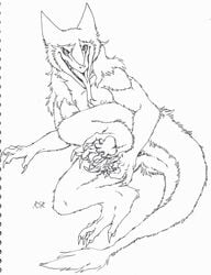 2011 anthro anus blood breasts claws english_text female fluffy forked_tongue fur long_tongue masturbation monochrome nipples open_mouth pawpads paws prehensile_clitoral_hood pussy pussy_juice rain_silves raised_leg ransaryong sergal sharp_teeth sketch slit_pupils smile solo teeth text toe_claws tongue tongue_out warpaint wet