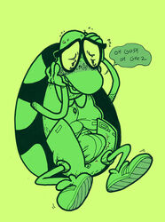 anthro blush bulge clothing dialog english_text erection eyewear filburt_turtle footwear glasses green_background male male_only monochrome pants penis plain_background reptile rocko's_modern_life scalie shell shirt shoes solo spread_legs spreading sweat text turtle underwear unzipped usbdongle