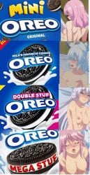 4girls anime big_breasts blue_eyes boob_focus breasts closed_eyes comparing comparing_breasts female flare_arlgrande_jioral funny kaifuku_jutsushi_no_yarinaoshi kureha_clyret long_hair medium_breasts meme moaning norn_clatalissa_jioral oreo petite pink_hair princess redo_of_healer setsuna_(redo_of_healer) sexy short_hair silver_hair sisters size_difference small_breasts teenager tnk_(company) white_hair wolf_girl