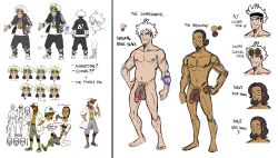 2025 2boys abs alternate_hairstyle balls bara beard belly belly_button body_hair clothed dad_bod dark_hair flaccid gay guzma_(pokemon) hairy_legs hairy_male kukui_(pokemon) long_hair male male/male male_only mpreg muscles muscular nipples nude nude_male official_art pecs penis pokemon pokemon_sm professor_kukui reference_image reference_sheet scrotum standing tan_body tan_skin tattoo testicles text tonixshot white_background white_hair yaoi
