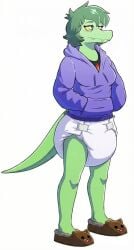 abdl ai_assisted ai_generated anthro baryonyx cavemanon_studios diaper diaper_fetish female furry hoodie i_wani_hug_that_gator i_wani_hug_that_gator! olivia_halford poofy_diaper slippers thick_diaper