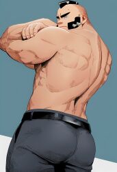1boy abs ai_generated airmd ass back back_muscles back_view bara big_ass big_bulge big_muscles big_nipples big_pecs black_hair daddy ddkk dilf erection gay gypso_(pokemon) huge_muscles huge_nipples huge_pecs human hunk male male_focus male_only mohawk moustache muscles muscular muscular_human muscular_male naked naked_male navel nipples pecs philippe_(pokemon) pokemon pokemon_legends:_z-a solo spiked_moustache topless topless_male yaoi