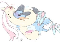 blush duo female generation_3_pokemon genitals male male/female milotic moocow nintendo penis pokemon pokemon_(species) simple_background surprised swampert white_background