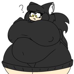 art_gummy ass big_eyelashes black_clothing black_hair blacky_(gummycraftart) breasts cat_ears cat_girl cat_tail catgirl chubby_belly dark_hair fat fat_ass fat_tits gummycraftart hyper hyper_ass hyper_breasts hyper_butt hyper_thighs massive_belly nipples poking_breasts sweater thick_thighs thighs