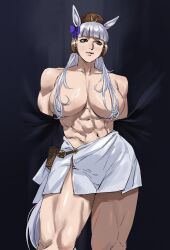 1girls abs areolae armpits ass ass_visible_through_thighs athletic_female biceps big_breasts breasts completely_nude_female curvy female fit_female flexing flexing_bicep from_below gold_ship_(umamusume) grin hat horse_ears horse_girl horse_tail hourglass_figure kemonomimi large_breasts light-skinned_female long_hair looking_at_viewer muscular muscular_female naked_female nipples nude nude_female pussy red_eyes shiny_skin slim_waist smug solo solo_female sweat tagme tail taiyang_yu thick_thighs thighs thunder_thighs umamusume umamusume_pretty_derby white_hair wide_hips