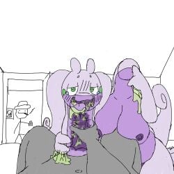 anthro asbestos_(pixiv) breasts detachable detachable_head dragon duo female generation_6_pokemon genitals goodra headless mythological_creature mythological_scalie mythology nintendo nipples nude penis pokemon pokemon_(species) scalie slime