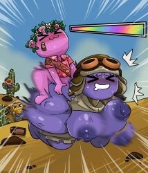 1boy 1boy1girl 1girls alexklein anal anal_sex bigger_female breasts desert female flower flower_in_hair flower_on_head happy_sex huge_ass huge_breasts male peak_(videogame) perching_position pink_body pink_skin purple_body purple_skin scout_(peak) size_difference small_dom_big_sub smaller_male tall_female taller_female