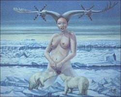 ambiguous_gender arctic bear bestiality breasts cloud cold cunnilingus detailed_background female feral fur group human human_on_feral interspecies lýður_sigurðsson mammal nipples nude oral outside polar_bear pussy sex sky traditional_media_(artwork) vaginal_penetration what white_fur zoophilia