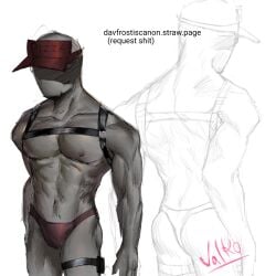 1boy back_view male male_only muscular muscular_male pizza_game_(roblox) pizza_guy_(pizza_game_(roblox)) roblox roblox_game robloxian self_upload shadow_over_eyes solo solo_male tagme thong valko visor watermark