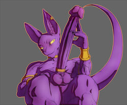 1boy anthro anthro_only balls beerus biceps boner claws cock_ring dragon_ball dragon_ball_super ducati ear_piercing erection feline long_ears long_penis looking_at_viewer lying male male_only mammal muscles nude on_back pecs penis piercing sharp_claws smile solo