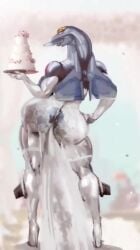 1girls 2025 2d aeromorph ai_animated ai_animation ai_generated animated ass_focus bedroom_eyes cake dancing despicabletea facing_away full_body grin hi_res hip_sway holding_object holding_plate huge_ass humanoid living_aircraft living_machine long_gloves looking_back machine metallic_body muscular_female music original original_character robot_girl shaking_hips shorter_than_30_seconds smile snout solo sound thick_thighs video wedding_cake wedding_dress wings wings_on_back