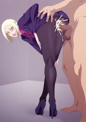 1boy 1girls bent_over business_suit censored clothed_female_nude_male cum cum_in_pussy dress_shirt female from_behind_position heels high_heels lime_(purple_haze) mado_akira male office_lady pantyhose penis sex standing_sex stockings suit tie tights tokyo_ghoul vaginal_penetration