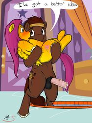 bath blush boulder boulder_(mr._smile) brown_fur duo equine female fluttershy_(mlp) friendship_is_magic fur furry furry_only hair horse male mammal mr._smile my_little_pony original_character penis pony rock straight straight_hair wet