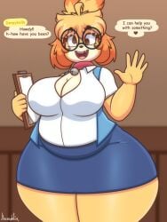 animal_crossing big_breasts breasts canine cleavage derpybelle female furry huge_breasts isabelle_(animal_crossing) jhenightfox shih_tzu thick_thighs wide_hips
