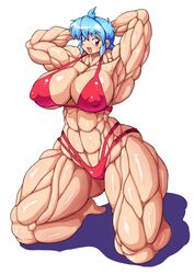 abs breasts erect_nipples extreme_muscles female female highres huge_breasts legs mocoack muscle original simple_background solo swimsuit