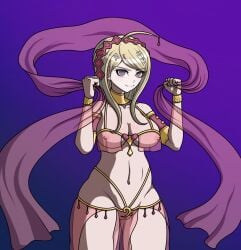 1girls akamatsu_kaede belly_dancer_outfit cheeeeeeeeeeeeen danganronpa danganronpa_v3 female_only gold_jewelry hagoromo harem_outfit see-through_clothing sprite_edit