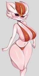 1girls anthro bikini breasts cinderace female furry hi_res huge_breasts light-skinned_female light_skin long_ears naughty_face nintendo pokemon pokemon_(species) saltyxodium thick_thighs white_body wide_hips