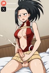 big_breasts big_penis black_eyes black_hair boku_no_hero_academia cock colored dick fluids futanari futanari futanari/female nipples nsfw nude nude_futanari penis pink_nipples sexy sexy_body sexy_pose testicles white_body white_girl white_skin yaoyorozu_momo yaoyorozu_momo_(hero_outfit)