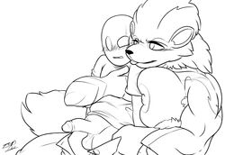 anon anthro arcanine areola balls big_breasts blush breasts clothing digital_media_(artwork) female male muscular nintendo nipples pants penis pokemon pokemon_(species) shirt size_difference sweat thepainfultruth tongue tongue_out undressing video_games