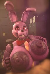 absurd_res animatronic anthro areola big_breasts big_penis bonnie_(fnaf) bonnie_(octal) bow_tie breast_play breasts duo erection female five_nights_at_freddy&#039;s genitals hi_res huge_breasts human lagomorph leporid machine male male/female mammal nipples octal penis pink_eyes rabbit robot sex titjob