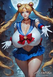 1girls ai_generated ascentina big_breasts bishoujo_senshi_sailor_moon clothing female female_only gigantic_breasts sailor_moon skirt solo solo_female tagme