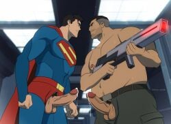 2boys beefy clark_kent clark_kent_(my_adventures_with_superman) daddy ef_drawings erection male_focus male_only manly my_adventures_with_superman penis presenting_penis samuel_lane superman tough_guy weapon