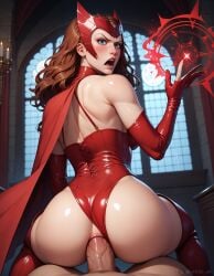 1boy 1girls ai_generated anal angry athletic_female cape corset from_behind human large_penis leotard leotard_aside light-skinned_male mad magic magic_circle marvel partially_clothed pov scarlet_witch sex sex_from_behind vertiloart