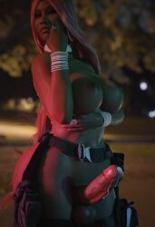 3d belt big_breasts big_penis casual celebrity cum dark_skin futa_only futanari human intersex leaking_cum legwear nicki_minaj penis pink_hair princess_sivir tactical_nudity