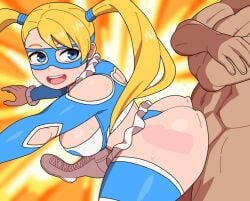 1boy 1girls :d ass bent_over big_breasts blonde_hair blue_eyes boots breasts capcom clapping_cheeks clothed_female_nude_male happy_sex kabeume long_twintails looking_back nude nude_male open_mouth penis rainbow_mika revealing_clothes sex sex_from_behind smile straight street_fighter sweat thighhighs twintails wrestling_mask wrestling_outfit x-ray
