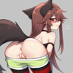 ai_generated blush cry_(crydiaa) crydiaa looking_back pussy sticking_ass_out virtual_youtuber vtuber wolf_ears wolf_tail