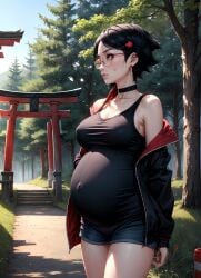 1girls 2d ai_generated athletic athletic_female bare_shoulders belly big_ass big_breasts black_hair blush boruto:_naruto_next_generations breasts breasts_out chest curvy curvy_figure cute cute_face detailed eyelashes eyeshadow female female_only fit fit_female focus glasses high_quality legs light-skinned_female light_skin lips lipstick looking_at_viewer makeup mascara medium_breasts midriff mother naked naruto naruto_(series) navel nero100 nipple_bulge outdoors pale-skinned_female pale_skin perky_breasts posing pregnant pregnant_belly pregnant_female purple_eyes red_eyes sarada_uchiha seductive seductive_look short_hair shorts shounen_jump skin_tight stable_diffusion standing tagme tank_top thighs tomboy uchiha_sarada walking wide_hips young younger_female
