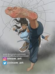 1girls artist_name avatar_legends barefoot blush cracked_screen einom feet female foot_fetish foot_focus kick korra nickelodeon non-nude the_avatar the_legend_of_korra water_tribe