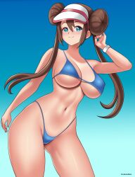 breasts cleavage female female_only fully_clothed gummslime hat nail_polish nintendo painted_fingernails painted_nails pokemon revealing_clothes rosa_(pokemon) skimpy_clothes solo swimsuit