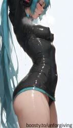 ai_generated aqua_hair ass breasts close-up covered_nipples hatsune_miku hot_breath nipples sweat sweatdrop tie unforgiving wet wet_clothes