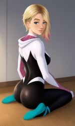 1girls ai_generated ass_focus female female_only gwen_stacy looking_at_viewer smiling_at_viewer solo spider-man_(series)