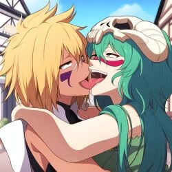 ai_generated bleach french_kissing kissing nelliel_tu_odelschwanck powerhouserift tia_harribel tongue_kiss tongue_touching_another's_tongue tongues_touching yuri