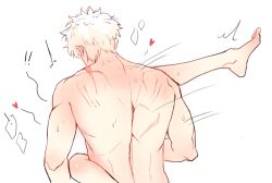 2boys back_muscles blush gay gintama gintoki_sakata heart hijikata_toshiro implied_anal implied_sex male male_only no_visible_genitalia nude omodongmodong scars solo_focus sweat white_hair yaoi