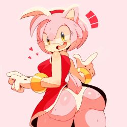 1girls amy_rose ass big_ass bracelet dress female furry gloves heart_symbol huhujujuy looking_at_viewer looking_back panties smile sonic_(series) sweat sweaty_butt tail