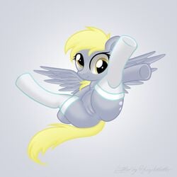 2015 anus blonde_hair clothing cute cutie_mark derpy_hooves edit equine female flying footwear friendship_is_magic grey_body hair hisexpliciteditor legwear lying mammal my_little_pony nude pegasus plain_background pose pyruvate socks solo spreading stockings white_background wings yellow_eyes