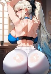ai_generated ass_focus ass_up big_ass big_breasts big_butt big_hips big_thighs blue_eyes blush curvy fate/grand_order fate_(series) from_behind hands_up leggings light-skinned_female long_hair morgan_le_fay_(fate) soujii thiccwithaq_(ai_style) thick_ass thick_hips thick_thighs white_hair wide_hips