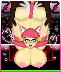 1boy 1girls ambiguous_penetration ass big_ass big_breasts big_butt blush breasts cat_ears cat_tail catgirl cum cumming cumming_inside cumming_while_penetrating female green_eyes heart hearts_around_head huge_breasts large_breasts mad_mew_mew male mew_mew_(undertale) mew_mew_kissy_cutie pink_hair pixel_art self_upload sex sex_from_behind tail tongue tongue_out undertale undertale_(series) zixy