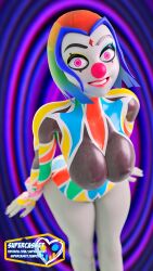 3d blender brainwashing breasts clown clown_girl clown_nose clownification dc_comics female female_only hypnosis kneehighs laugh leotard mind_break mind_control rainbow_hair raven_(dc) sling_bikini smile supercasket swimsuit teen_titans