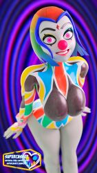 1girls 3d blender brainwashing breasts clown clown_girl clown_nose clownification dc_comics female female_only hypnosis kneehighs laugh leotard mind_break mind_control rainbow_hair raven_(dc) sling_bikini smile supercasket swimsuit teen_titans