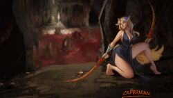 1girls animal_ears bare_thighs barefoot belt big_boobs big_breasts big_tits blonde_female blonde_hair bloodfiend bloodfiend_(elden_ring) blue_eyes capernian caucasian caucasian_female cave clothed clothing dress dungeon elden_ring female flower flower_in_hair freckles fromsoftware hiding holding_weapon long_hair moments_before_disaster monster multiple_males multiple_monsters original_character saphira_louveaux shadow_of_the_erdtree skull sword tail wavy_hair weapon white_skin wolf_ears wolf_girl wolf_tail