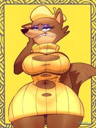 2021 2021s 3:4 anthro belly_button beret big_breasts biting_lip breasts canid canine canis cartoon_network cleavage cleavage_cutout clothing curvy_figure digital_media_(artwork) dress eyeshadow female female_focus female_only food fox fox_ears fox_girl fox_tail glistening_eyelids half-closed_eyes hanna-barbera hbo_max hi_res jellystone_(hbo_max) lollipop loopy_(loopy_de_loop) loopy_de_loop makeup navel navel_cutout purple_eyeshadow solo standing tagme tail thick_thighs thighs warner_brothers wide_hips wolftang yellow_dress