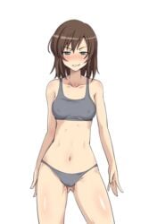 blush brown_hair female female_only green_eyes painpa panties senkou_no_lumina_zenpen:_sennyuu!_saint_alucard_jogakuen small_breast solo